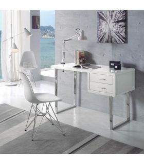 Mesa escritorio en metal cromado y cristal templado DELFOS