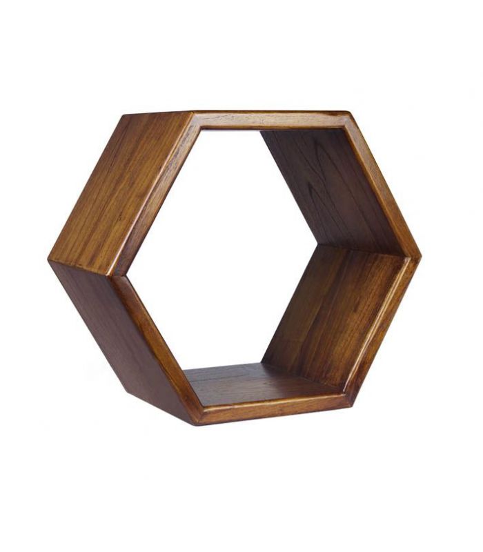 Estante hexagonal en madera natural de mindi Colección NORDIC