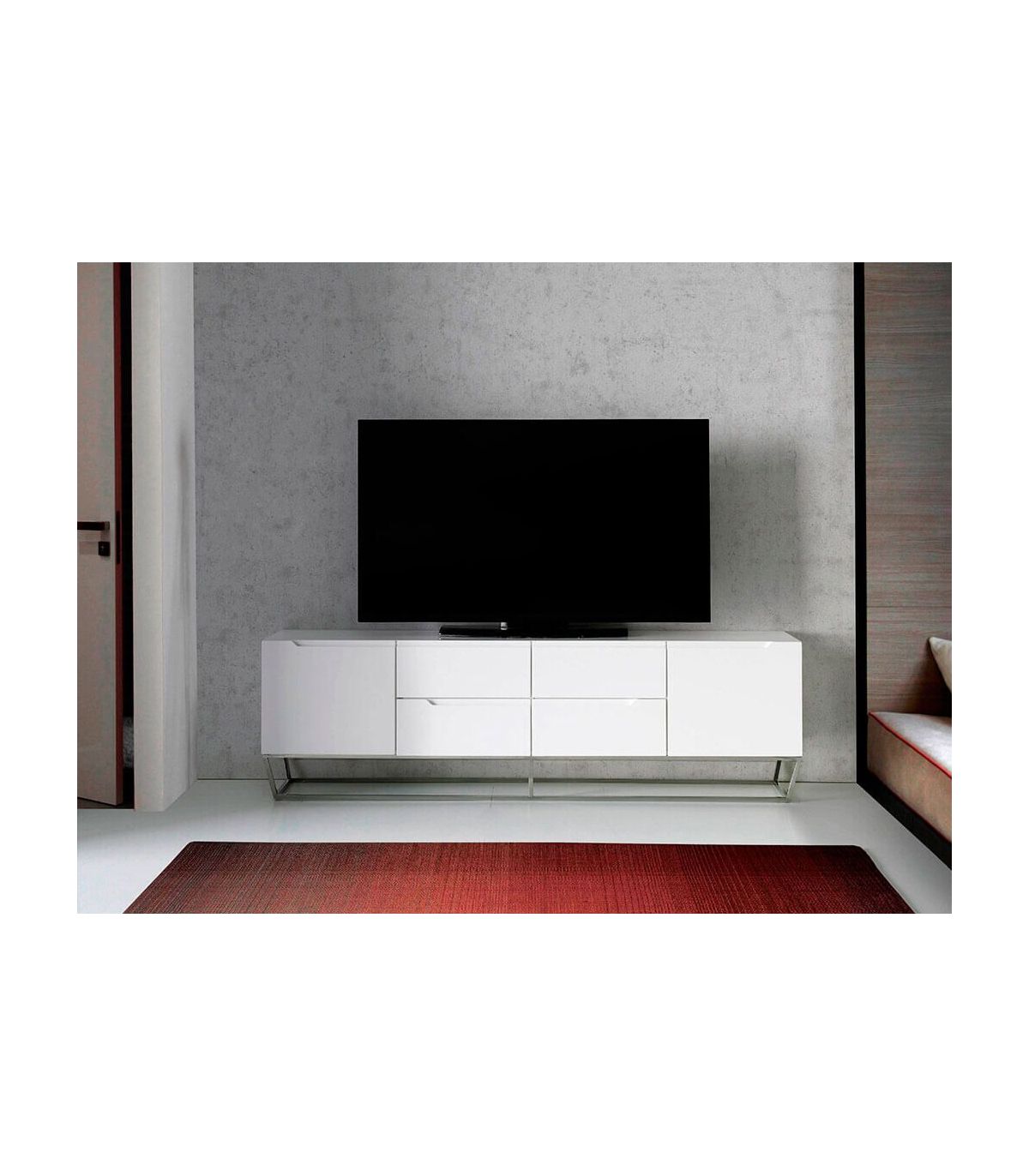 Gawany Mueble de TV con Patas Metal Mesas para TV con 4 Compartimentos Mesa de Salón Moderno Blanco 69,5x30x50 cm