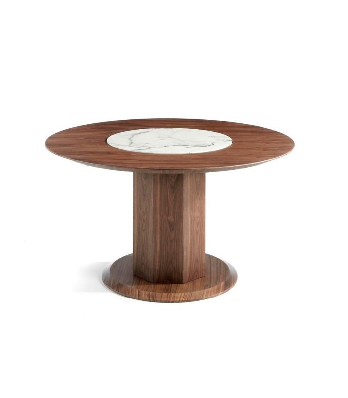 Mesa de comedor redonda en madera de nogal Colección CÁDIZ