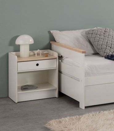 Mesita de noche en madera Colección MONTE blanco/cera