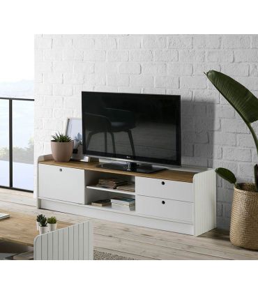 Mueble de Televisión en madera Colección MONTE Blanco/cera