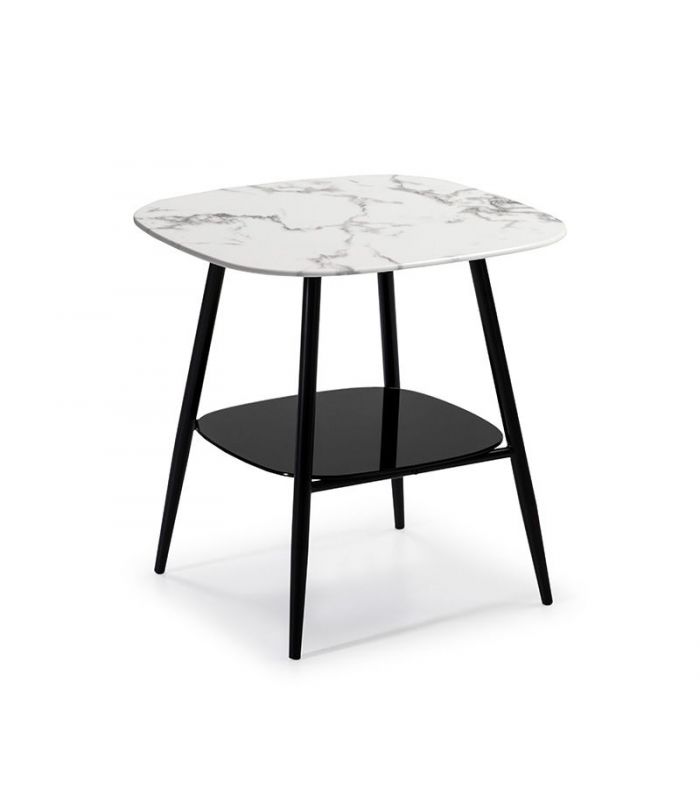 Mesa de rincón con cristal efecto mármol ALINA Blanco