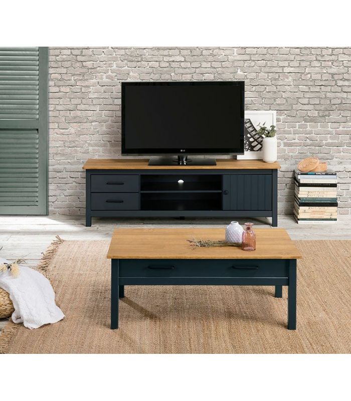 Mueble de Televisión en madera de pino MIRANDA Azul