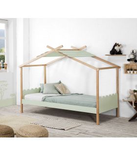 Cama Infantil Juvenil en madera de pino modelo NUVEN Verde