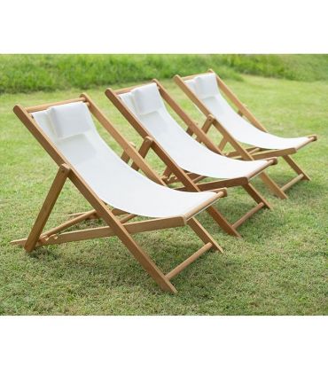 Tumbona Plegable Blanca EDSON de madera natural de Teca