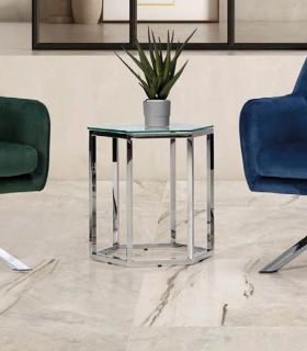 Mesa auxiliar hexagonal de acero inoxidable modelo NEOLIT