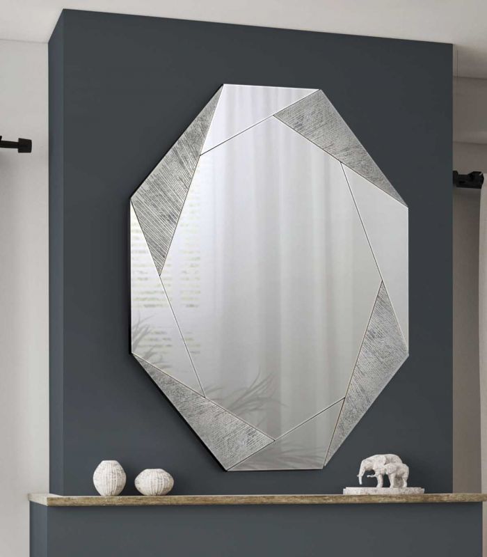 Espejo decorativo con grafismo en pan de plata LAVERNA