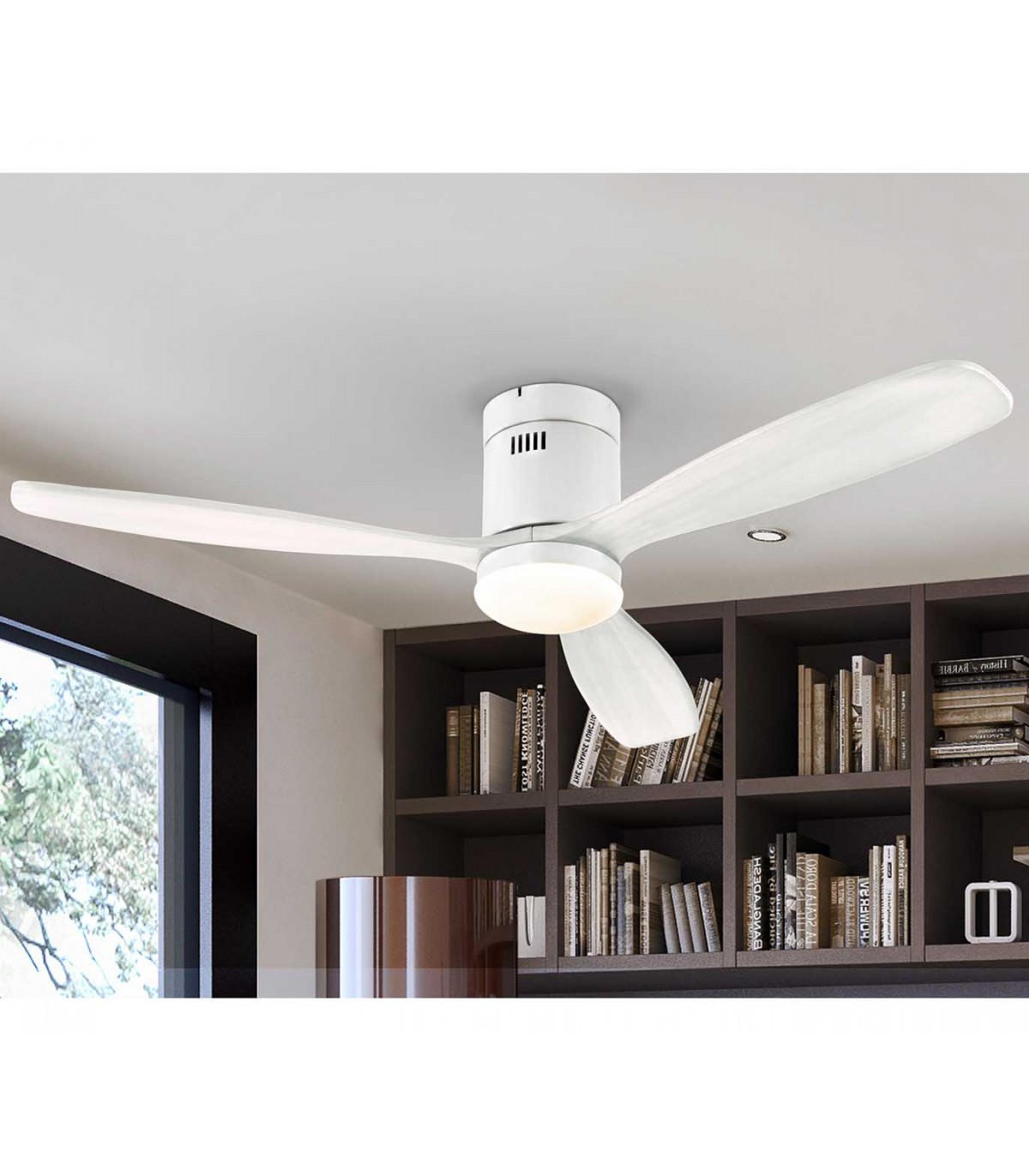 Ventilador de techo con luz LED blanco/madera con mando a distancia