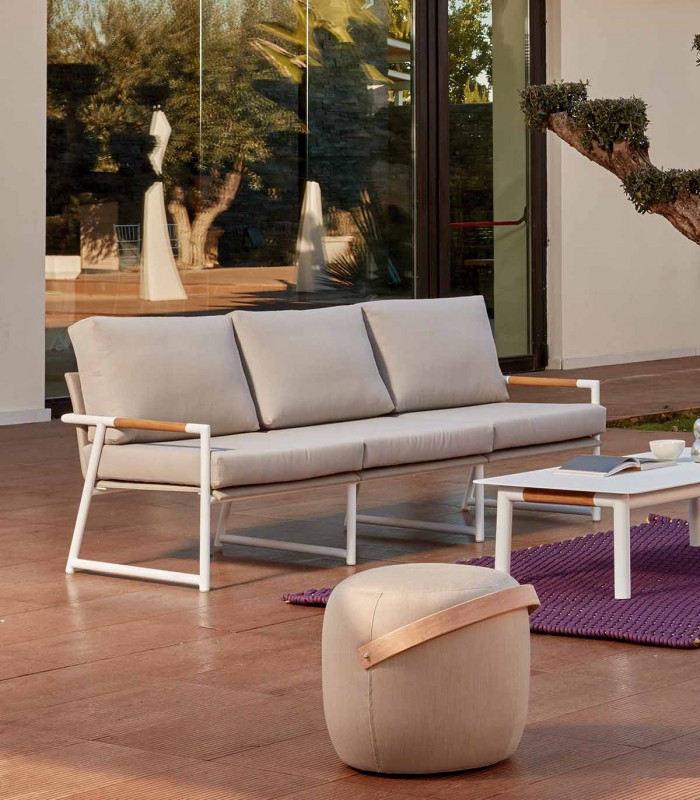 Sofá de 3 plazas para terraza en aluminio y teca natural KETI