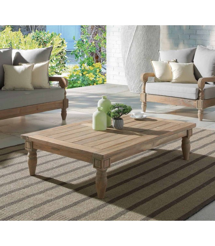 Mesa de centro para terraza y jardín en madera maciza de teca JAWI