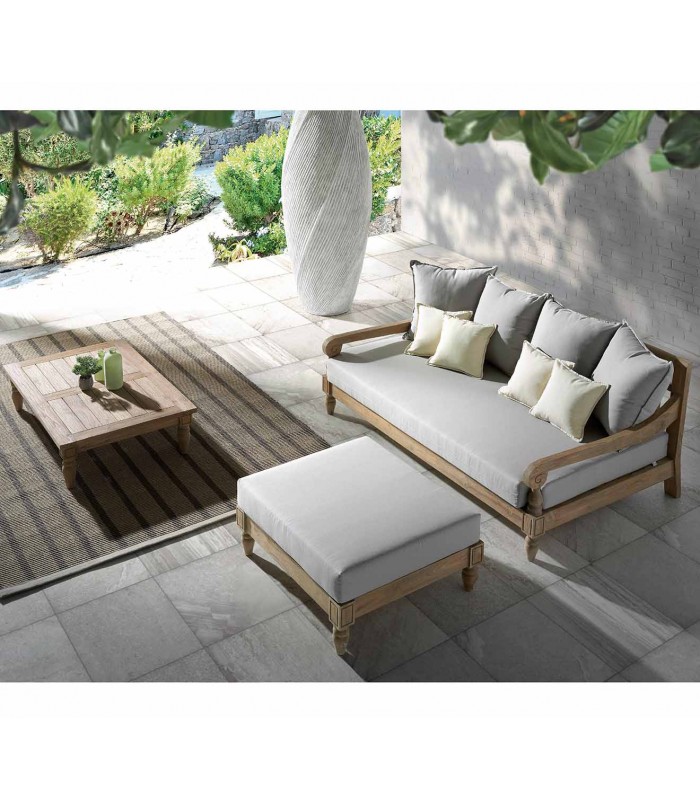 Banqueta tapizada para terraza y jardín en madera maciza de teca JAWI