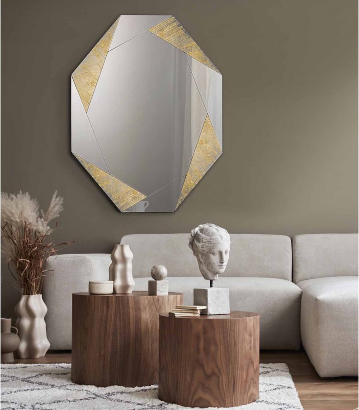 Espejo decorativo con grafismo en pan de oro LAVERNA