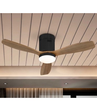 Ventilador de techo con luz LED SIROCO MINI Negro Nogal Schuller
