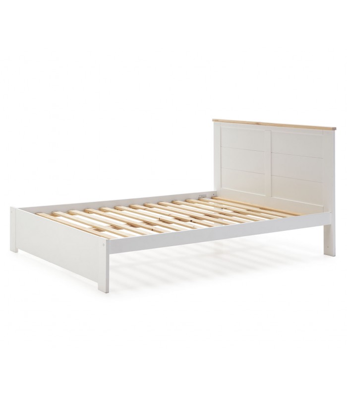 Cama de madera estilo nórdico AKIRA blanca/cera