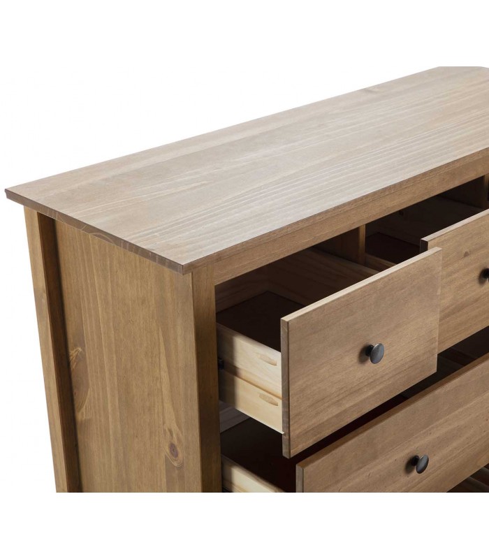 Cómoda en madera natural de pino Colección BERNA 7 Cajones