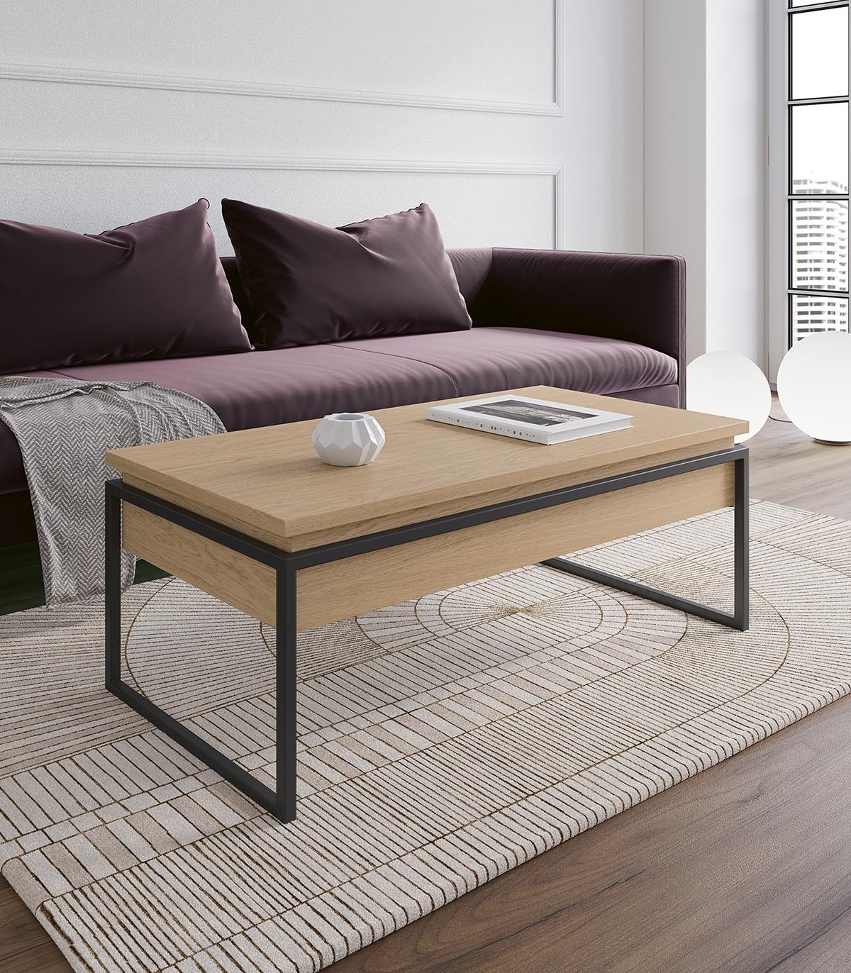 Mesa auxiliar para sofá de madera de roble