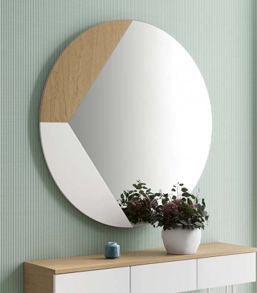 Espejo redondo con marco de madera SERAFIN