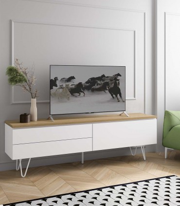 Mesa de televisión de estilo nórdico en madera de roble NUANE
