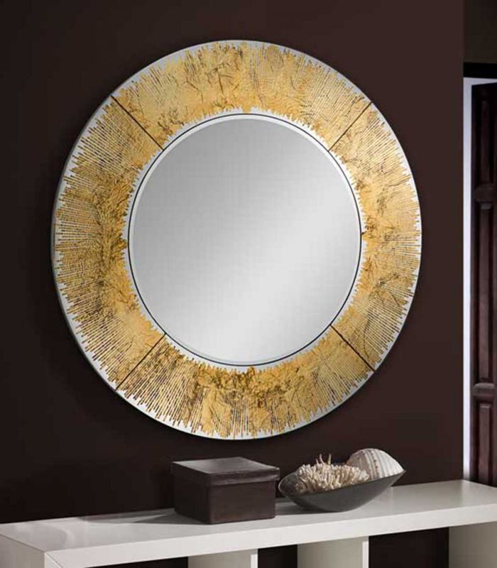 Espejo Redondo de Cristal/Pan de Oro AURORA