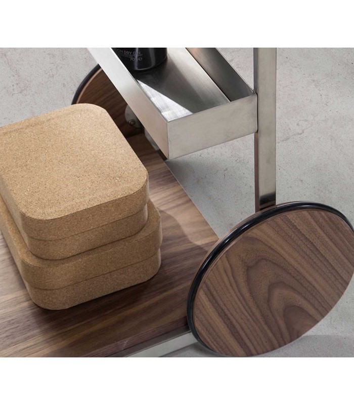 Carro Minibar en acero y madera de nogal SALSA