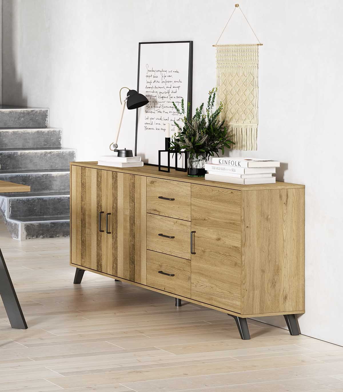 Aparador Comoda Muebles Madera Maciza Roble Natural Salon Nordico