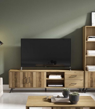 Mesa de televisión en madera tono natural NORDIC
