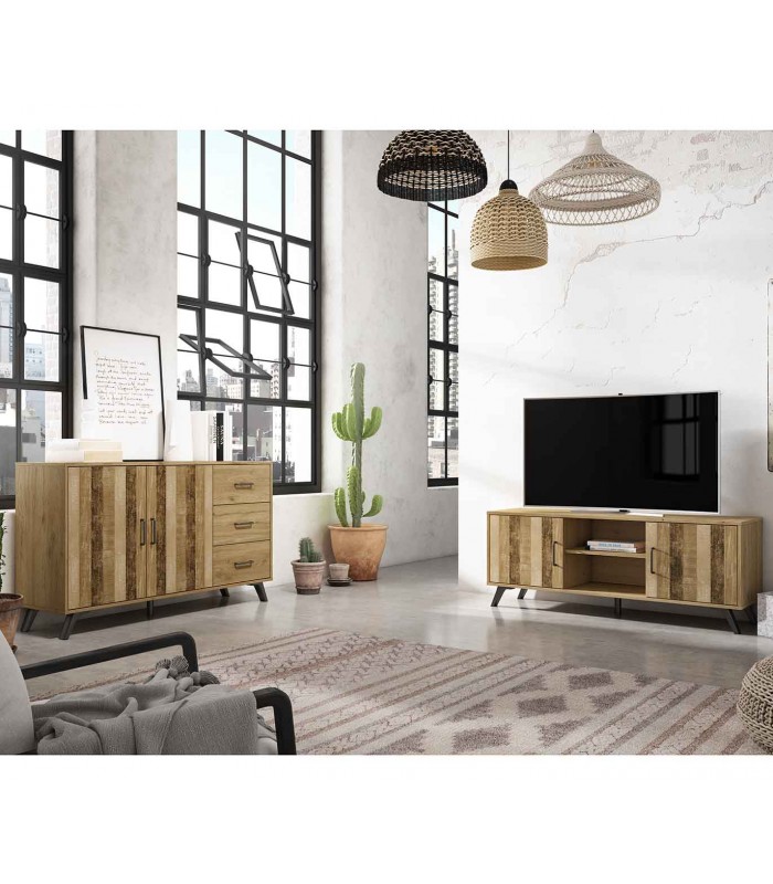 Mueble de televisión en madera tono natural NORDIC