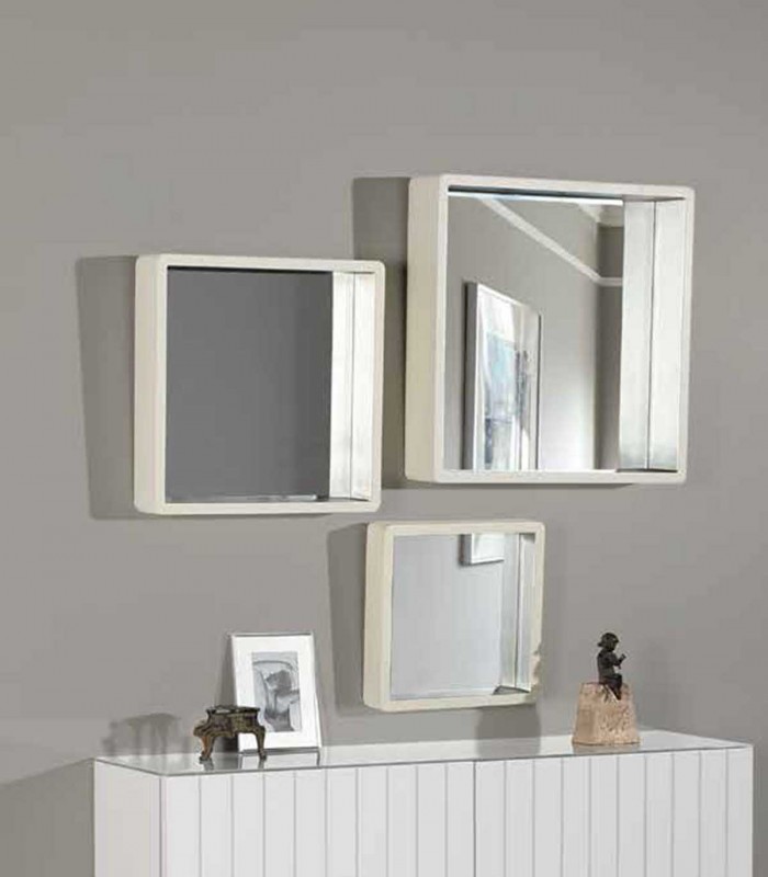 Set de 3 espejos cuadrados CUBIC blanco plata