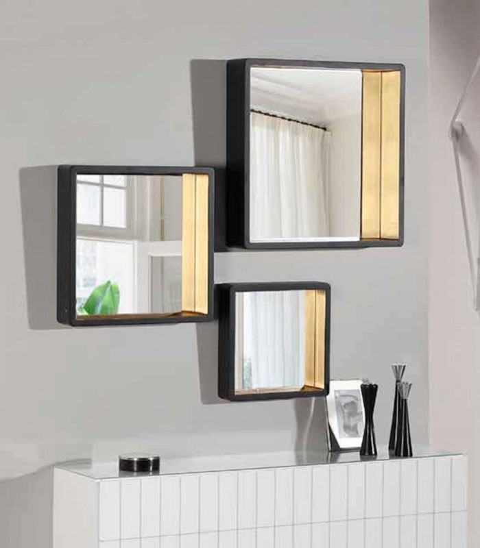 Set de 3 espejos cuadrados CUBIC negro oro