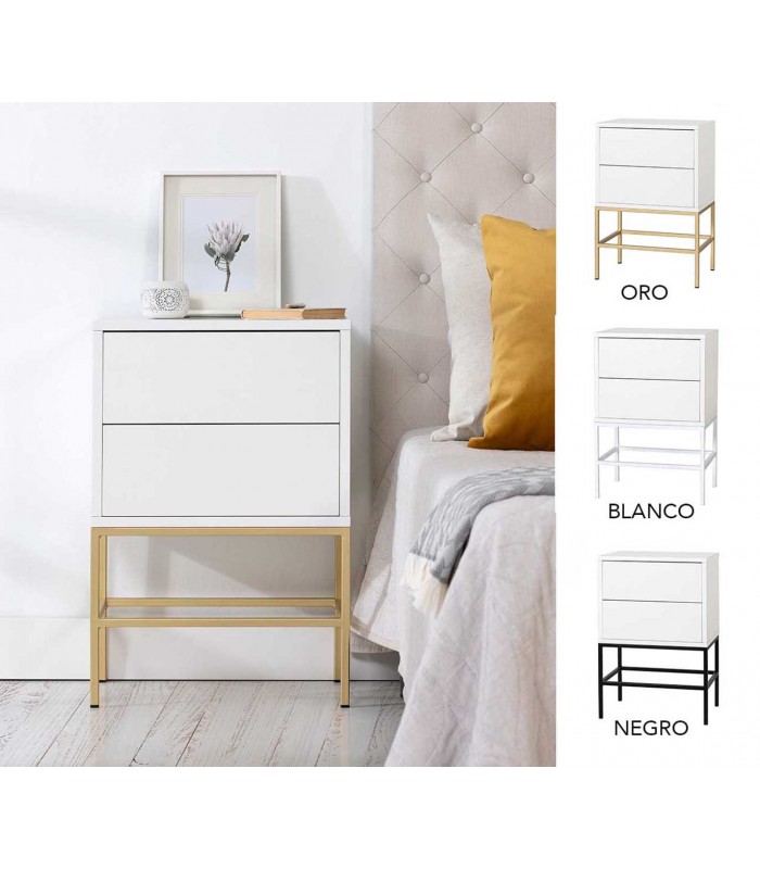 Mesita de dormitorio de diseño moderno PUSH Blanco 2 Cajones