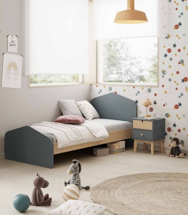 Cama de madera maciza para niños con barandas y somier de lamas, blanco  (90x190 cm)