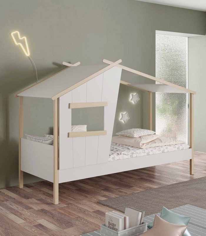 Cama cabaña infantil en madera LUBA Blanca