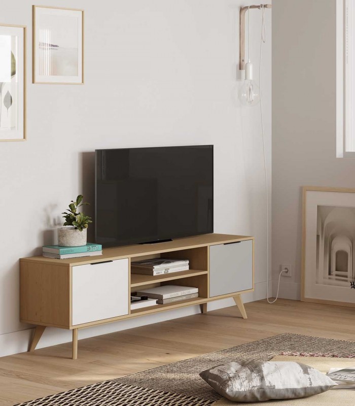 Mesa de televisión de estilo nórdico en madera de pino ELFA