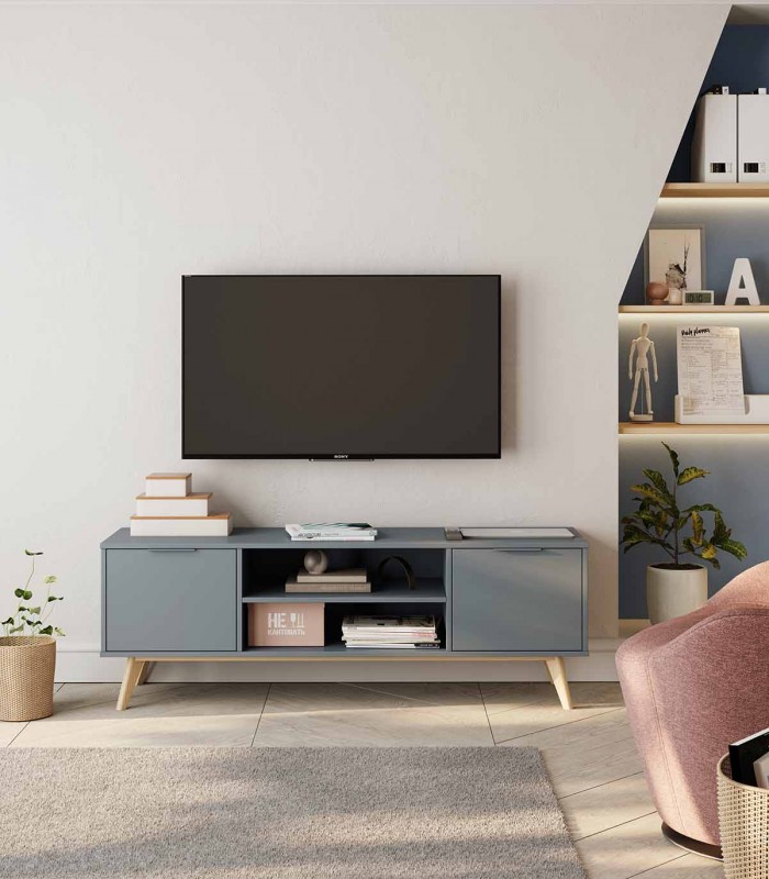 Mesa de televisión de estilo moderno en madera PISCO