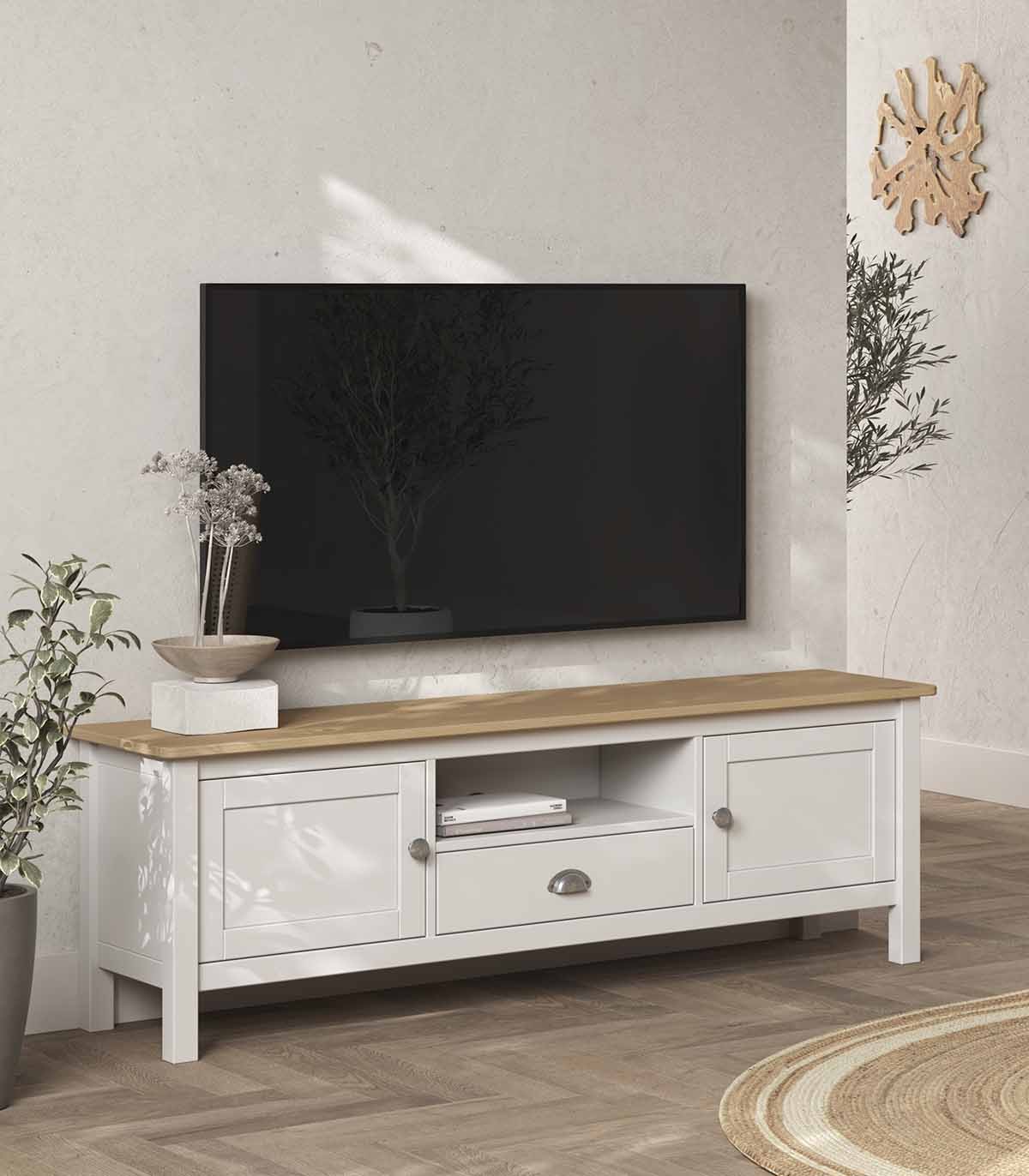 Mueble de tv de madera de pino blanco