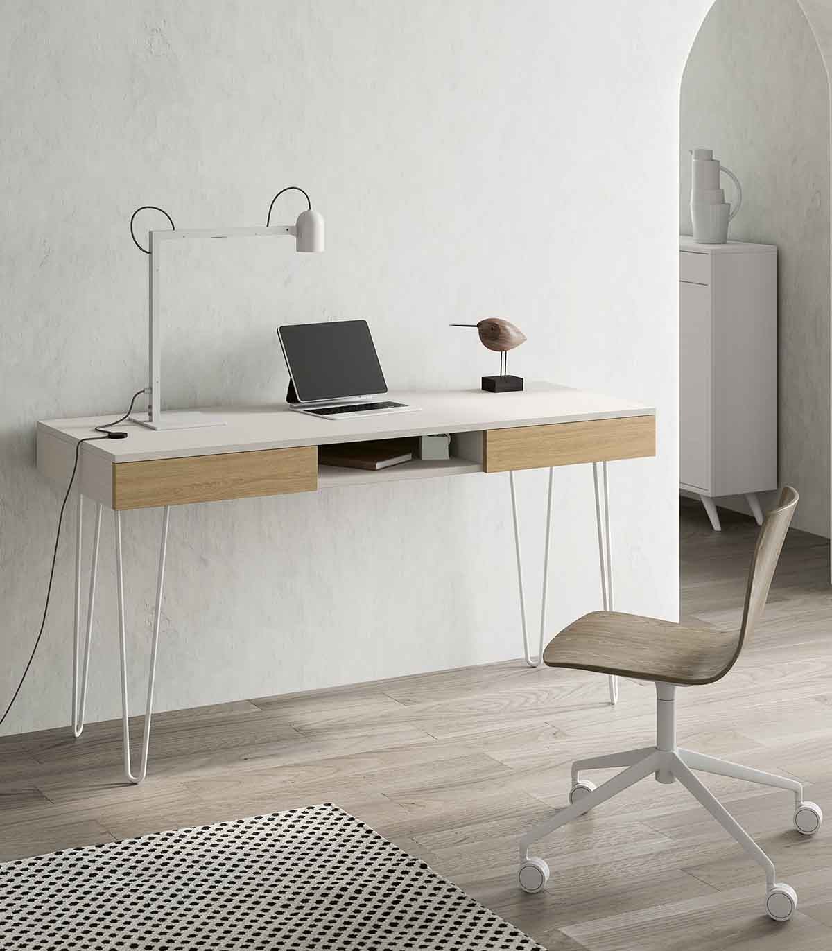 Mesa escritorio Ondas roble-blanco