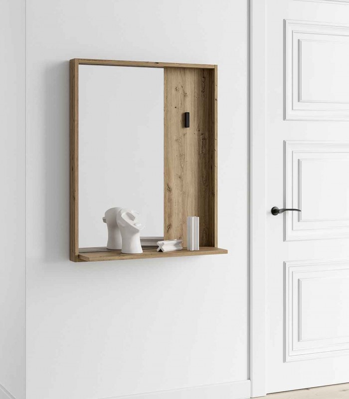 Espejo de pared en madera con estante y colgador SEGOVIA