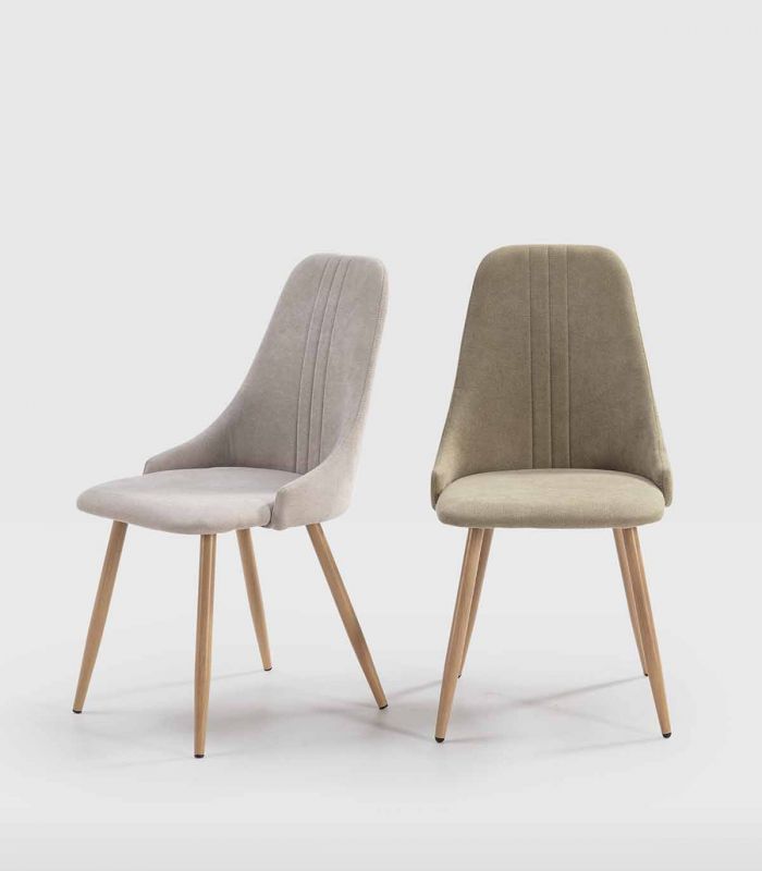 Set de 4 sillas tapizadas con patas de metal efecto madera SEUL