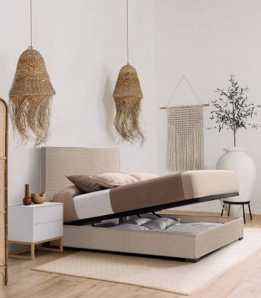 Cama de diseño tapizada con canapé abatible BOLONIA