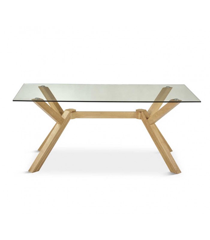 Mesa de comedor en madera y cristal ANDES