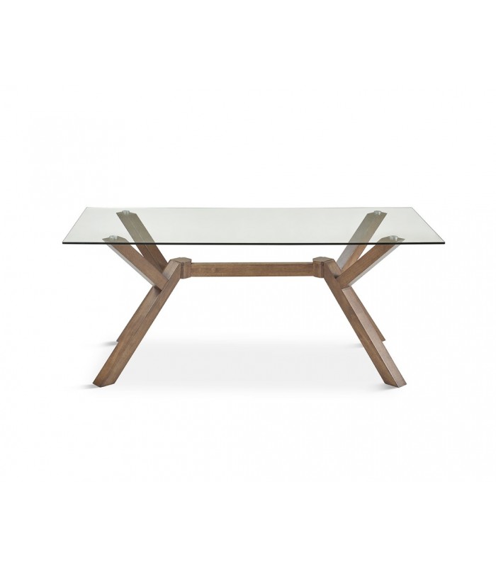 Mesa de comedor en madera y cristal ANDES Nogal