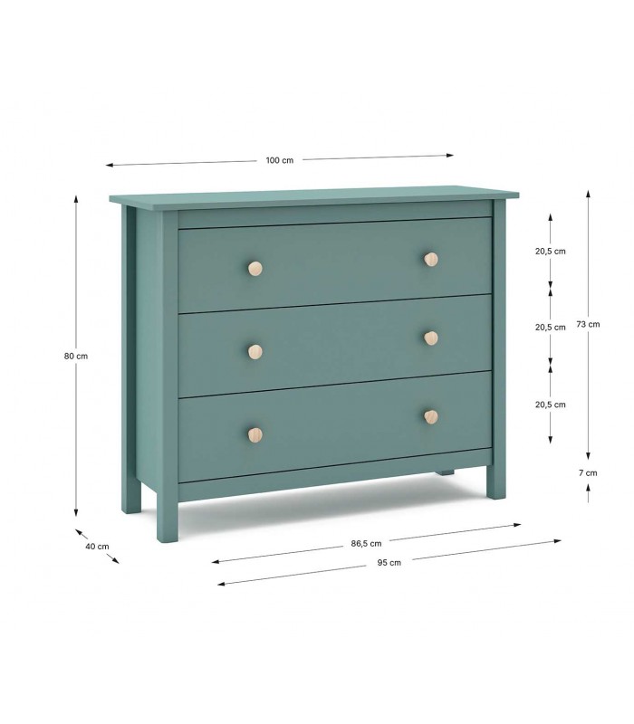 Comoda de madera de pino MAX Verde