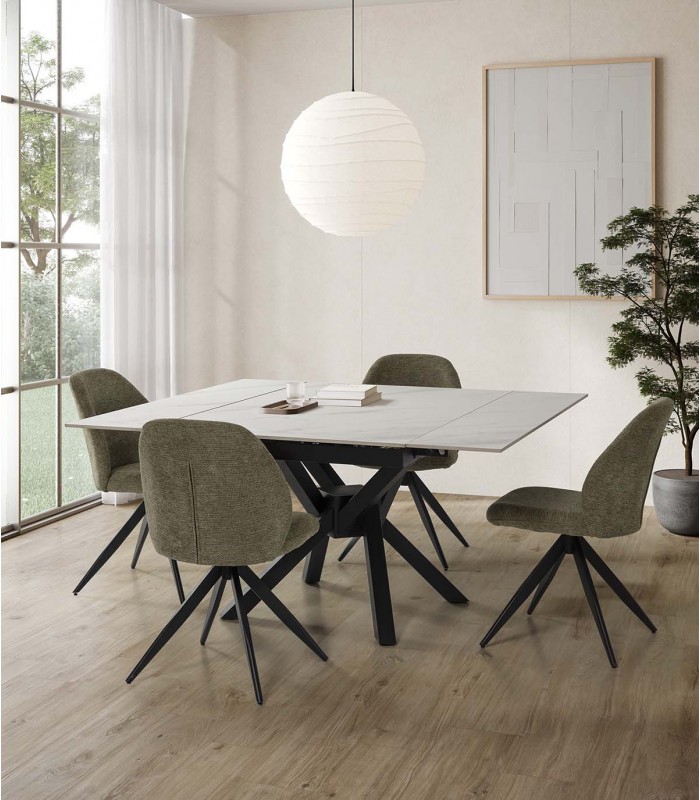 Mesa cuadrada extensible en piedra y metal ARLENE blanco