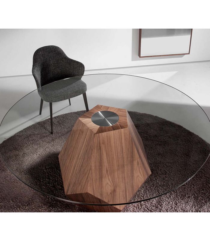 Mesa de comedor con tapa de cristal templado redonda MENHIR