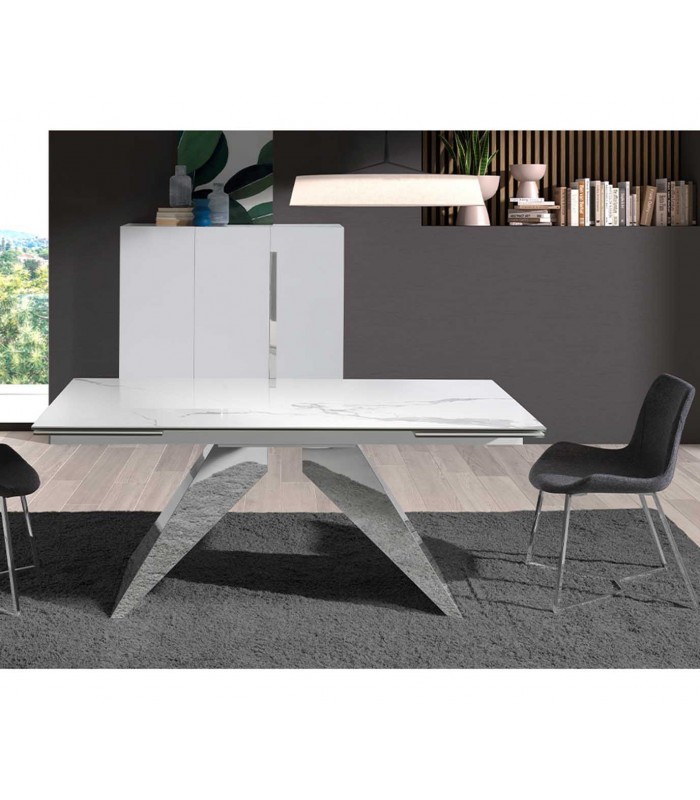 Mesa extensible en Porcelánico y Acero MERCURIO