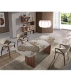 Mesa de comedor en madera y porcelánico SERNA