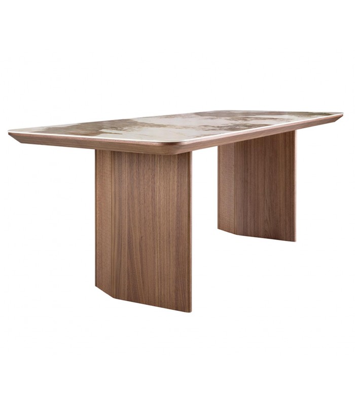 Mesa de comedor en madera y porcelánico SERNA