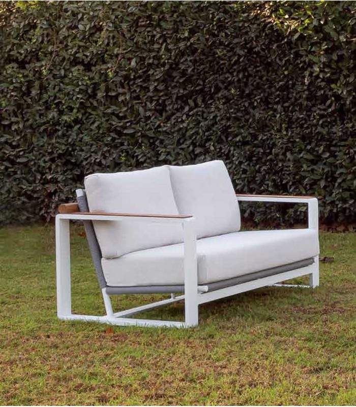 Sofá de 2 plazas en aluminio y madera de teca CORINTO