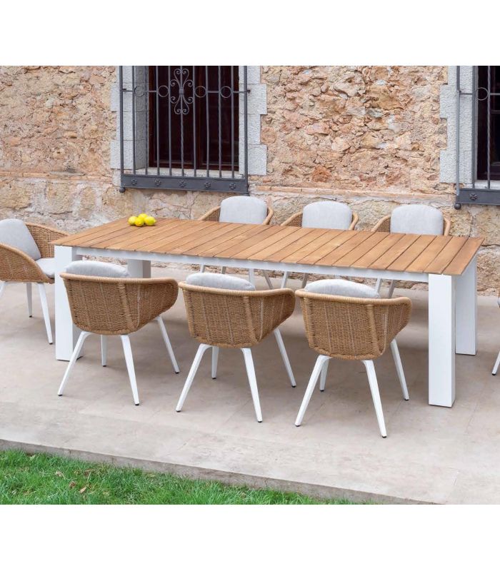 Mesa de terraza y jardín en aluminio y teca CRETA